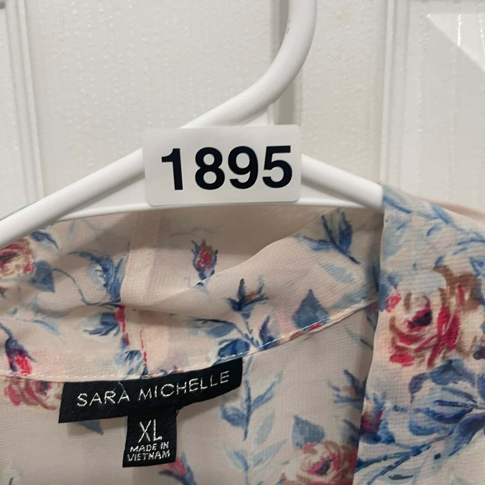 Sara Michelle Floral Drape Blouse - Cream and Blue - Picture 11 of 14